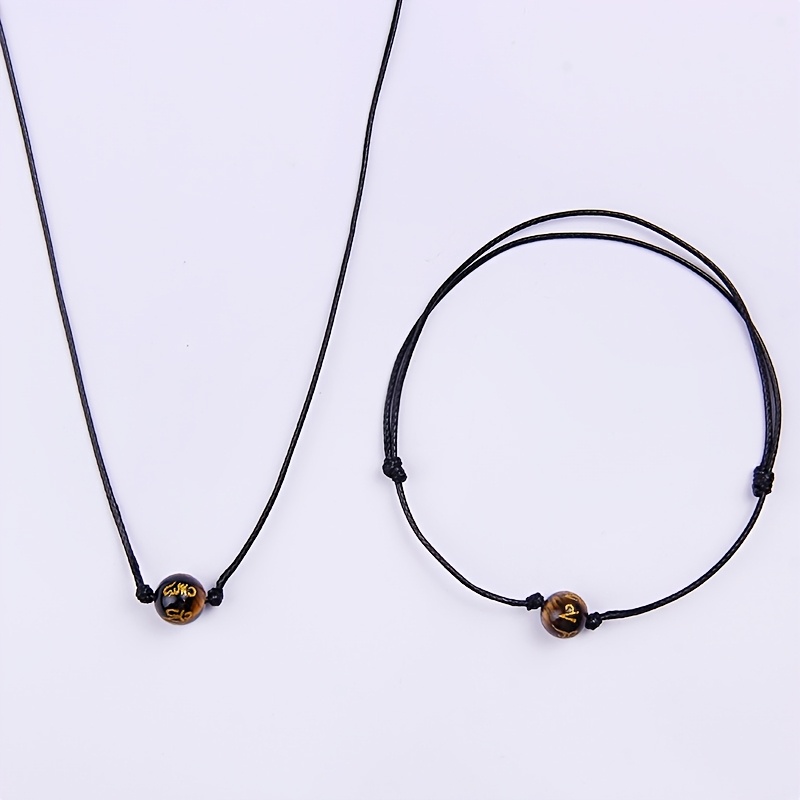 Classic Minimalist Adjustable Bracelet and Necklace Set, Tiger's Eye